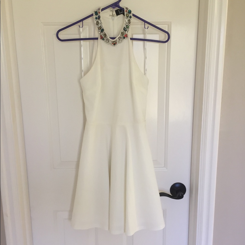 Lulus White a-line beaded halter dress